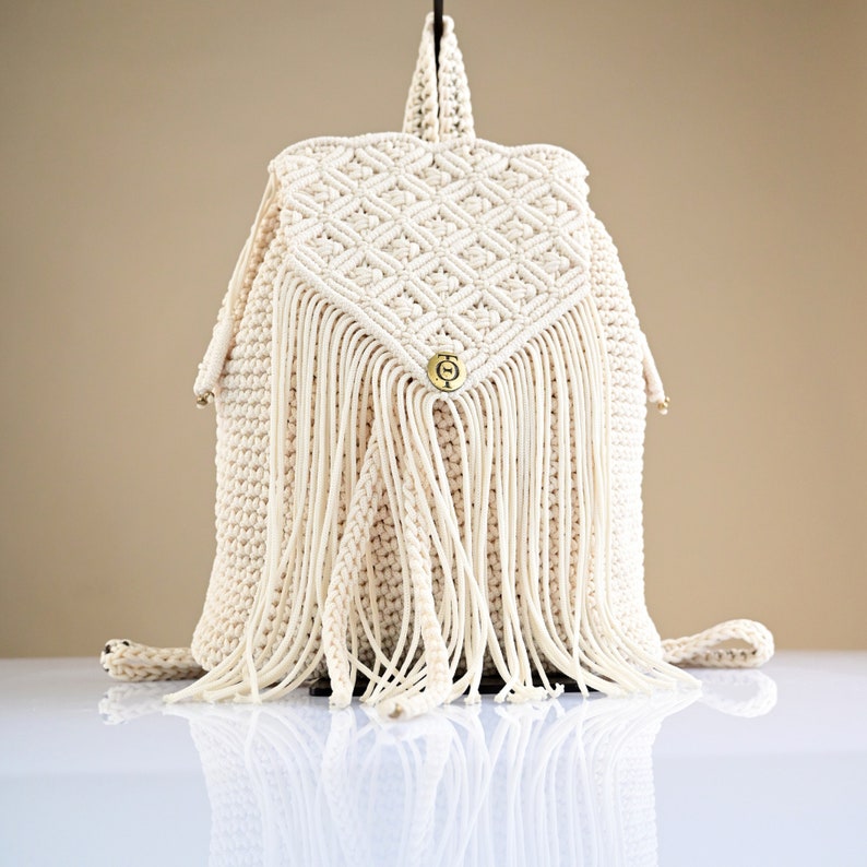 Off-white Crochet Women's Backpack, Macramé Shoulder Bag, Summer Style ...