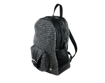Black Knitted Backpack, Unisex Leather Backpack, Handmade Bag, Boyfriend Gifts, Mens Gift, College Backpack For Men And Women, City Bag