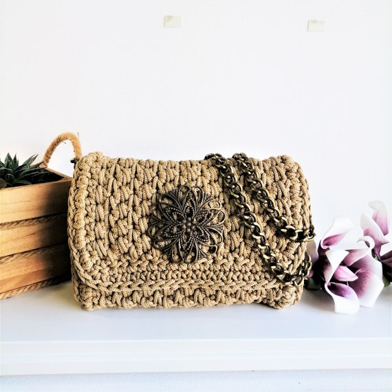 Dark Beige Crochet Bag Shoulder Handbags Best Seller Knit 