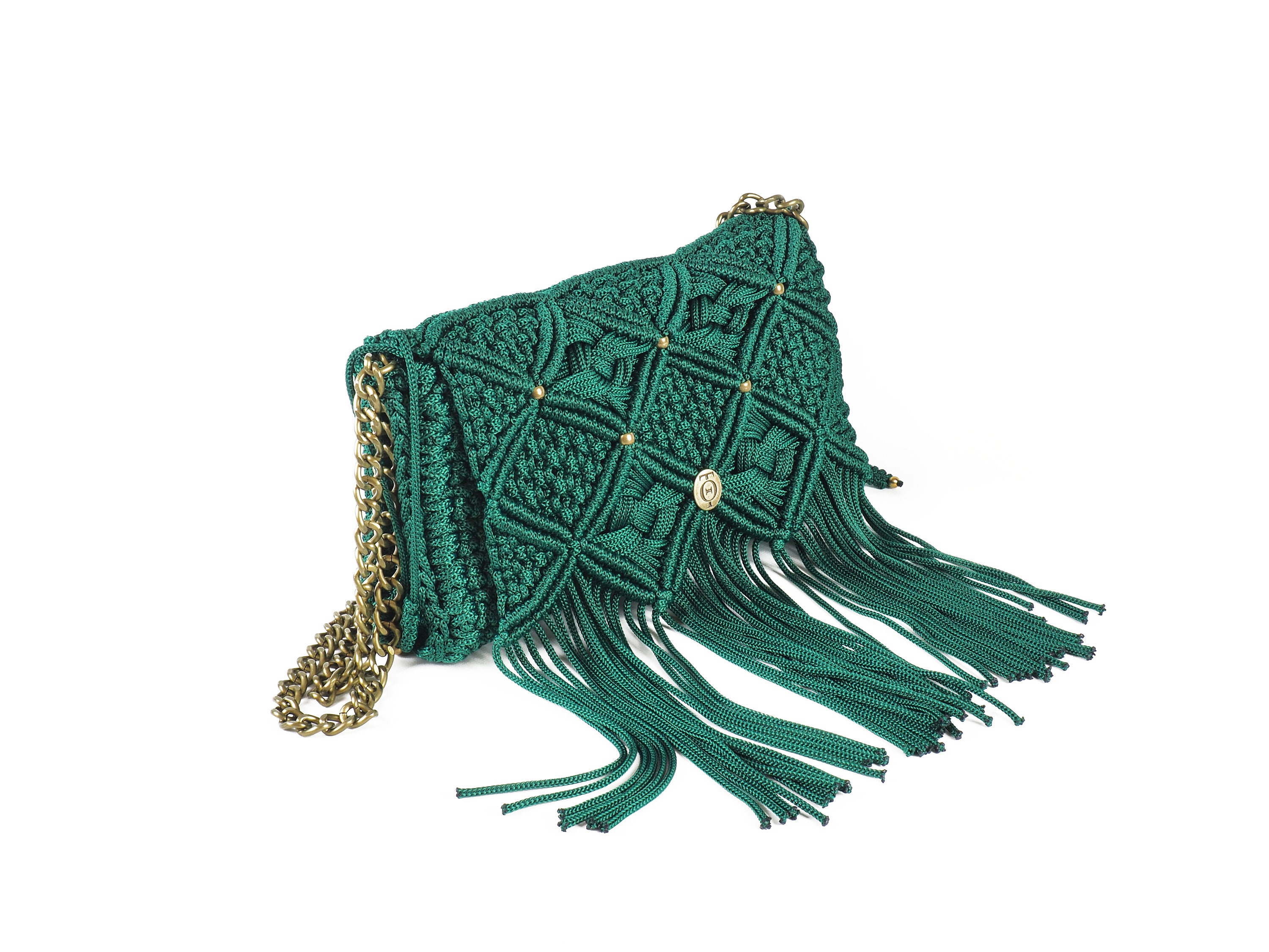 Red Statement Fringe Women's Purse, Macramé Knitted Shoulder Bag ...