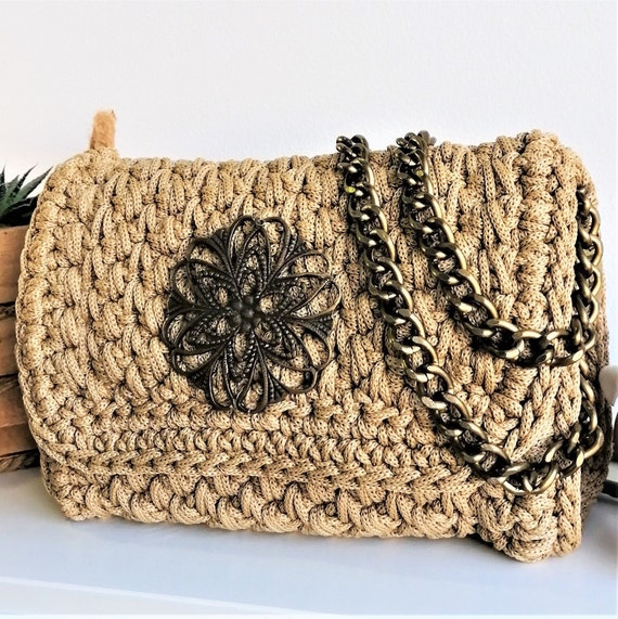 Dark Beige Crochet Bag Shoulder Handbags Best Seller Knit 