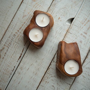 Handcrafted Wooden Tealight Candle Holders, Solid Oak Hardwood, Unique Rustic Decoration, Natural Hardwood