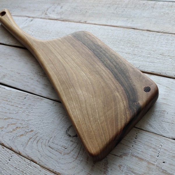 Rustic Style Serving board with a long handle, Solid Walnut with a Unique Wood Grain