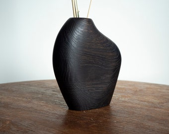 Organic Wooden Flower Vase, Handcrafted Ebonized Oak, Dried Flowers Arrangements, Bespoke