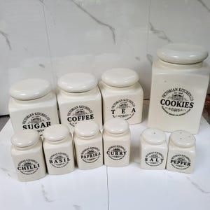 Victorian Kitchen Ceramic Canisters | Tea, Coffee, Sugar, Salt & Pepper, Spice Jars, Cookie Jar | Vintage Kitchenware | Sold Separately