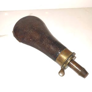 Antique Sykes Patent Powder Flask: Brass & Leather Victorian Sporting Memorabilia
