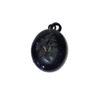 Whitby Jet Mourning Locket 8cm Hand-Carved Rose & Leaves | Victorian Black Jet | Antique Memorial Jewelry | Brass Brace Missing One Side