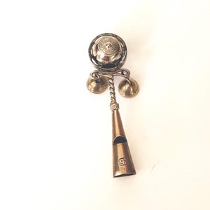 Victorian Silver Baby Rattle 7.5cm | Antique Bells & Whistle Toy | Sterling Silver 97 Marked | Collectible Vintage Baby Keepsake