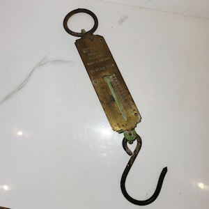 Vintage Salter Pocket Balance – Made in England, Brass & Green Painted Metal, No. 3, 50lb Capacity, 27cm