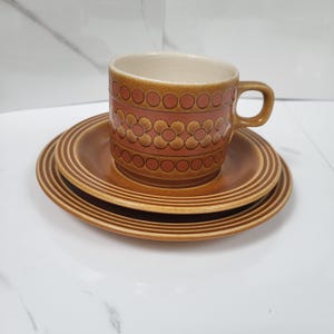 Vintage Hornsea Saffron Trio – Cup, Saucer & Side Plate – 1970s Retro Tableware – Made in England