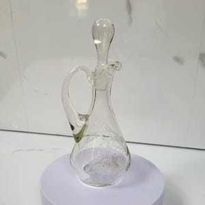 Vintage Etched Glass Vinaigrette Bottle – Floral Design with Stopper & Handle | 17cm