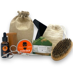 Beard Grooming Kit, Perfect Fathers Day or Valentines Gift. Beard Brush, Beard Oil, Natural Soap.