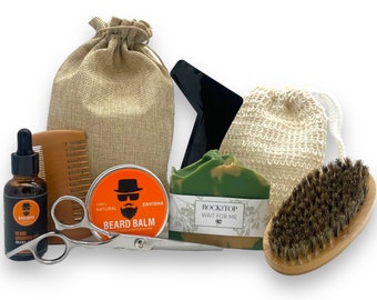 Deluxe Beard Grooming Kit, Natural Beard Oil, Bamboo Brush, Soap Bar