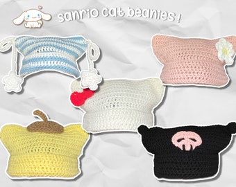 Mignons chats kawaii au crochet, Kuromi, cannelle, Hello Kitty et Pompompurin Sanrio Sanrio | Bonnet au crochet fait main | Chat au crochet