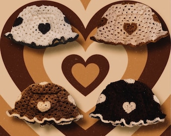 handmade heart crochet bucket hat // summer hat // granny square hat
