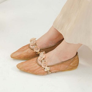 Lace embroidery tranparent flat shoe, formal party low heels shoe, bridesmaid pointed toe shoe, wedding guest comfort heels, elegant shoes