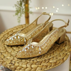 Gold shoes 2 inch heel deals