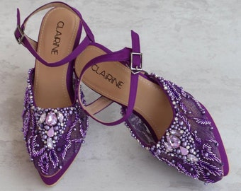 purple lace embroidered classy platform heels, elegant stiletto party shoe