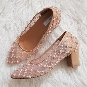 Roségouden kanten bruiloft hakken: glamour bruids pumps