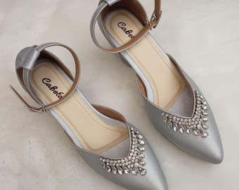 silver crystal rhinestone simple bridal shoes, classy elegant winter wedding heels