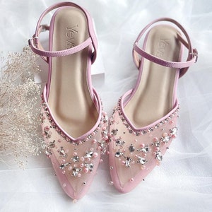 Pink Beaded Ankle Strap Heels: Elegant Party Shoes