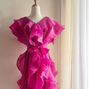 Fuchsia rosa Organza Kleid, elegantes Lagenkleid, edles Prinzessinnen Hochzeitsgast Kleid, Partykleid, Partykleid, Einzelstück