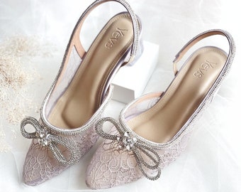 silver lace minimalist pointed toe pumps, elegant cinderella wedding party shoes