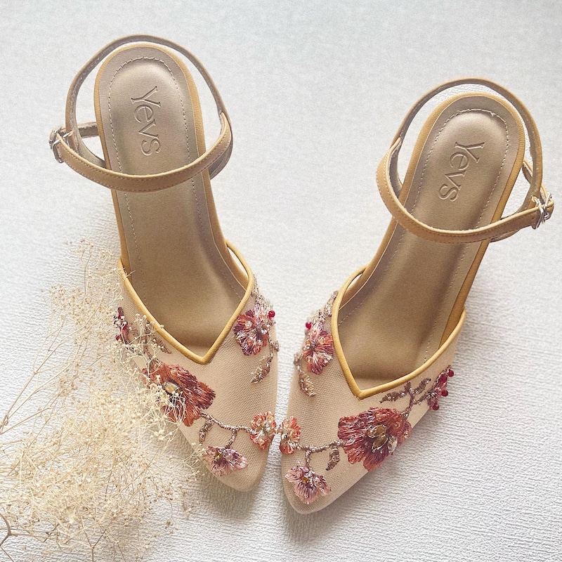 floral block heels