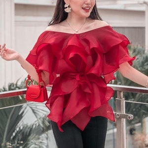 Elegant red tops for evening clearance