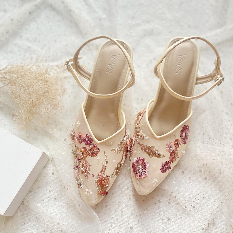 Rustic Heels Rustic Floral Embroidery Wedding Heels, Handmade Beaded Bridesmaid ...