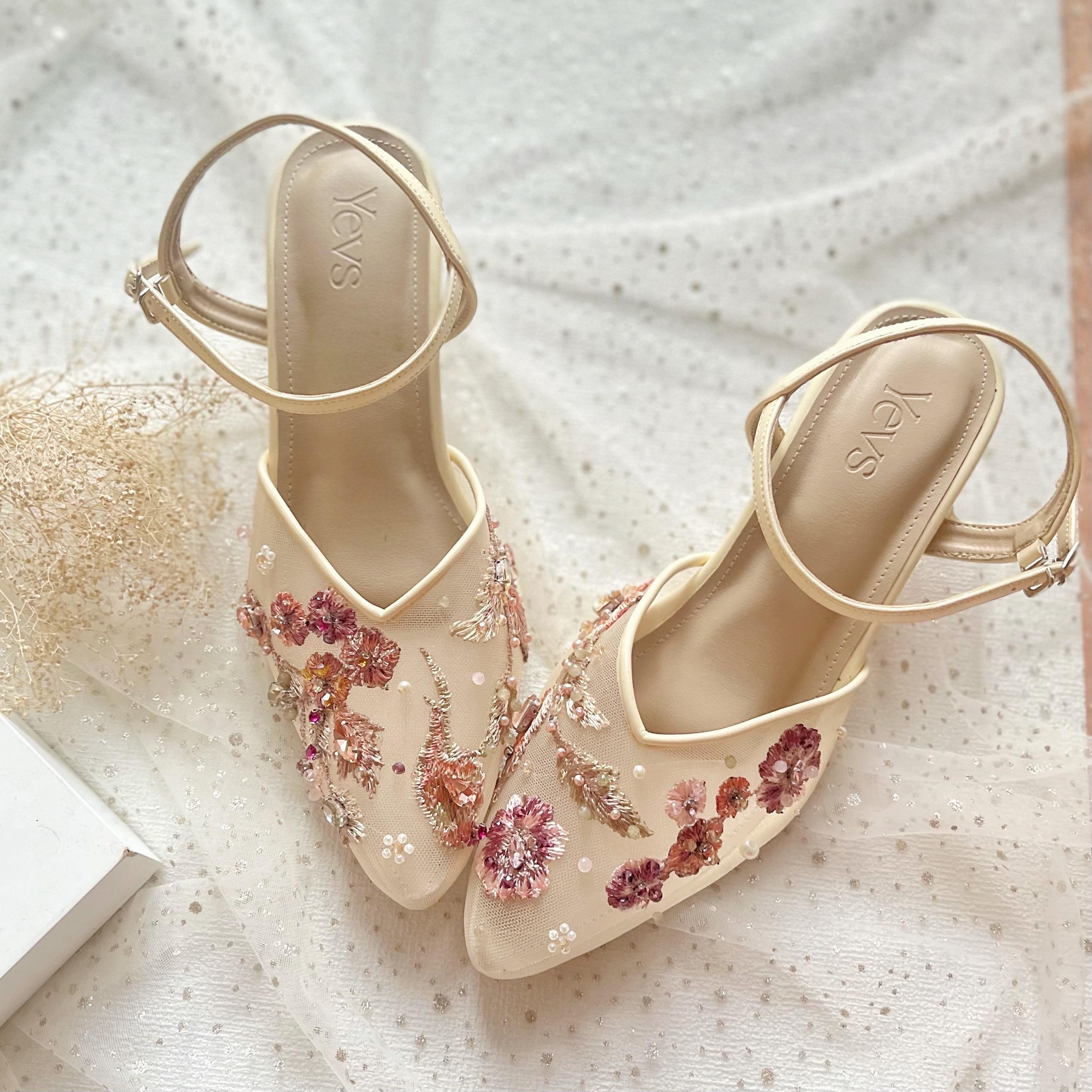 Rustic Heels Rustic Floral Embroidery Wedding Heels, Handmade Beaded Bridesmaid ...