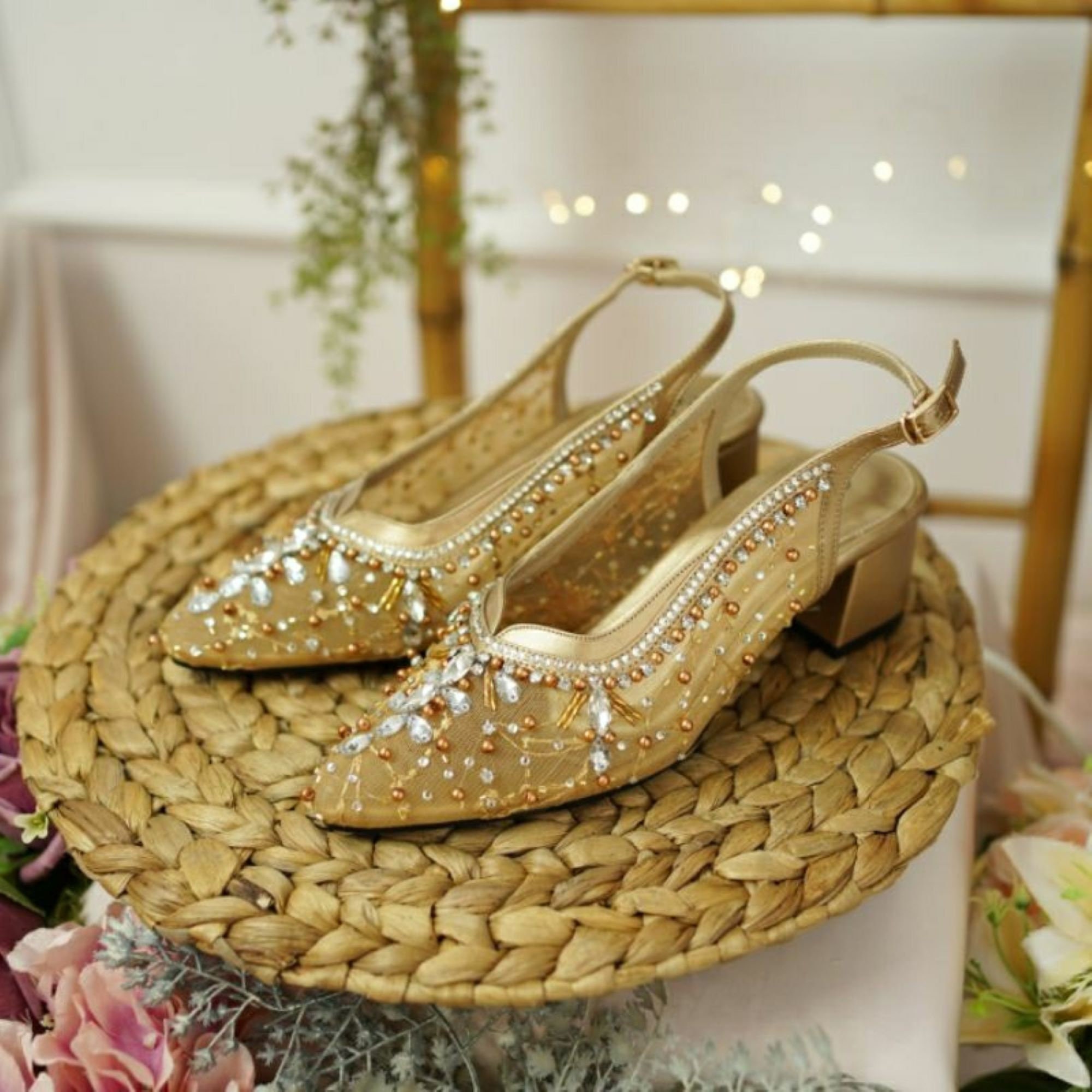 Gold Lace Beaded Slingback Wedding Heels, Simple Elegant Fairytale  Tranparent Bridal Pump Shoes - Etsy, image size:2000x2000