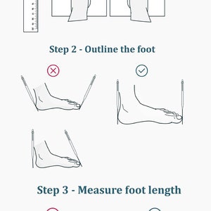K&ouml;nnte beinhalten: Ein Diagramm, das zeigt, wie man die Fu&szlig;l&auml;nge mit zwei Blatt Papier, einem Stift und einem Lineal misst. Das Diagramm zeigt die richtige und die falsche Art, die Fu&szlig;l&auml;nge zu messen.
