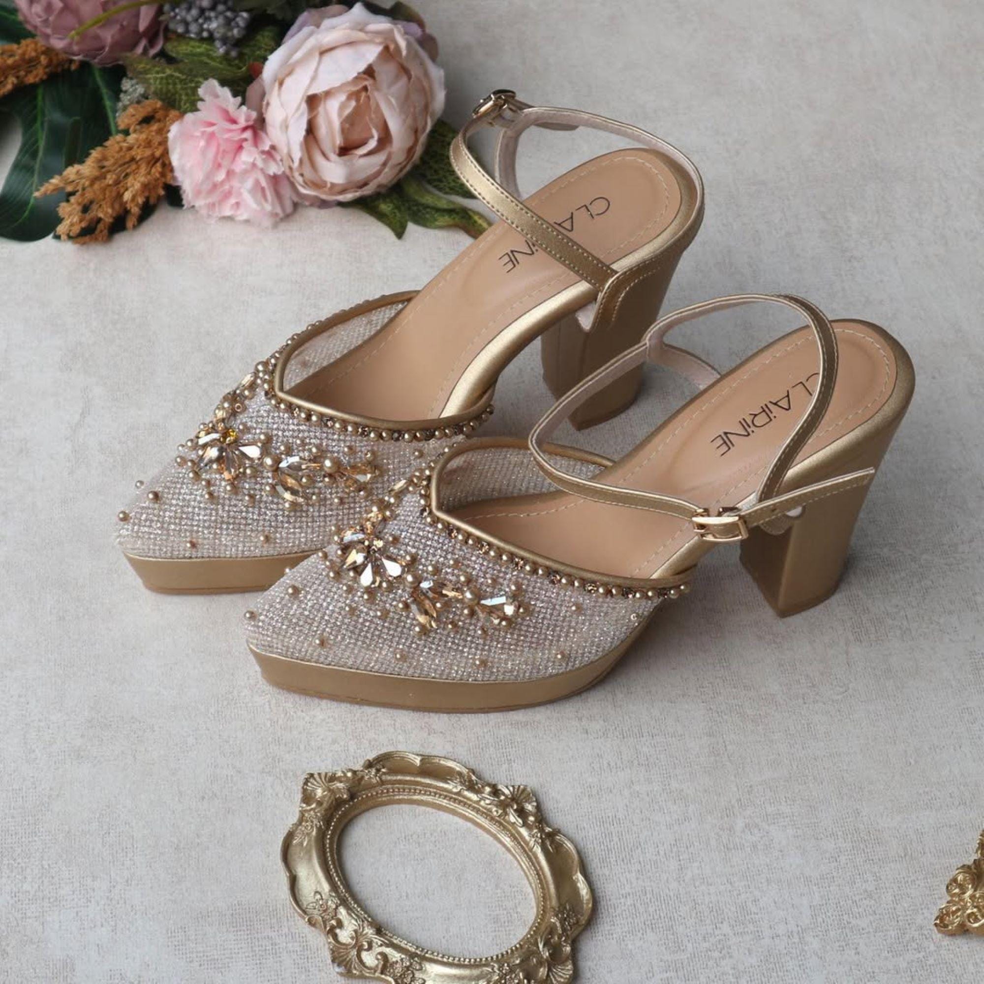 Women's Chunky Heel Wedding Sandals - Open Toe Rhinestone Satin Sandals, Low Block Heel, Prom & Evening Shoes