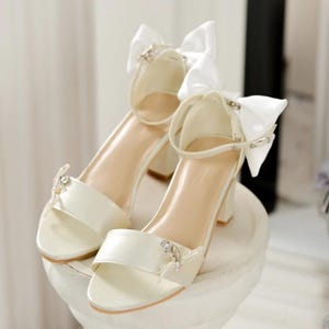 ivory classy elegant bridal shoe, ankle strap simple beaded party shoe, block heels princess wedding shoe, classic garden party shoe