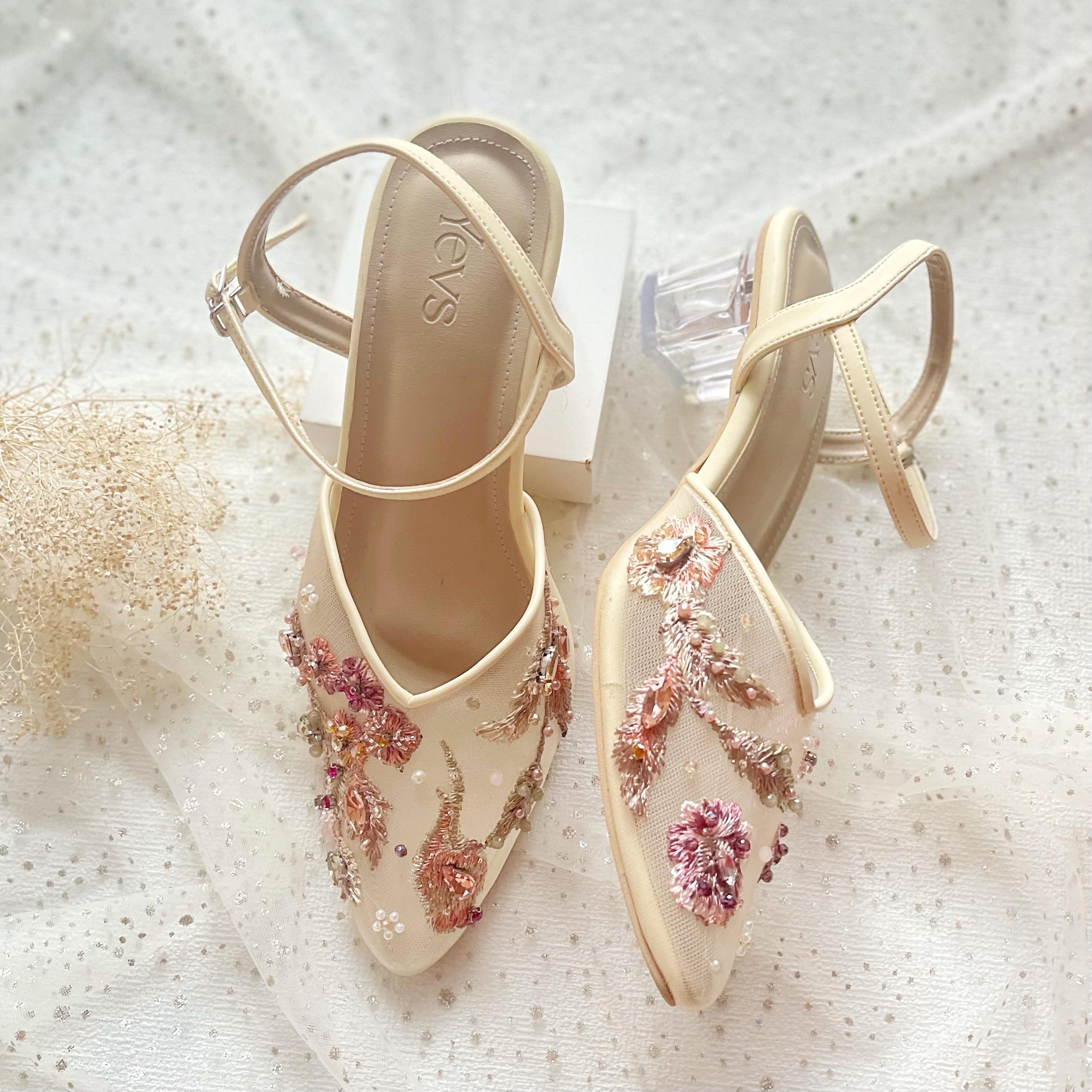 Rustic Heels Rustic Floral Embroidery Wedding Heels, Handmade Beaded Bridesmaid ...
