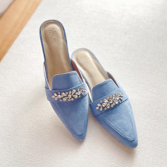 Blue suede mules hot sale
