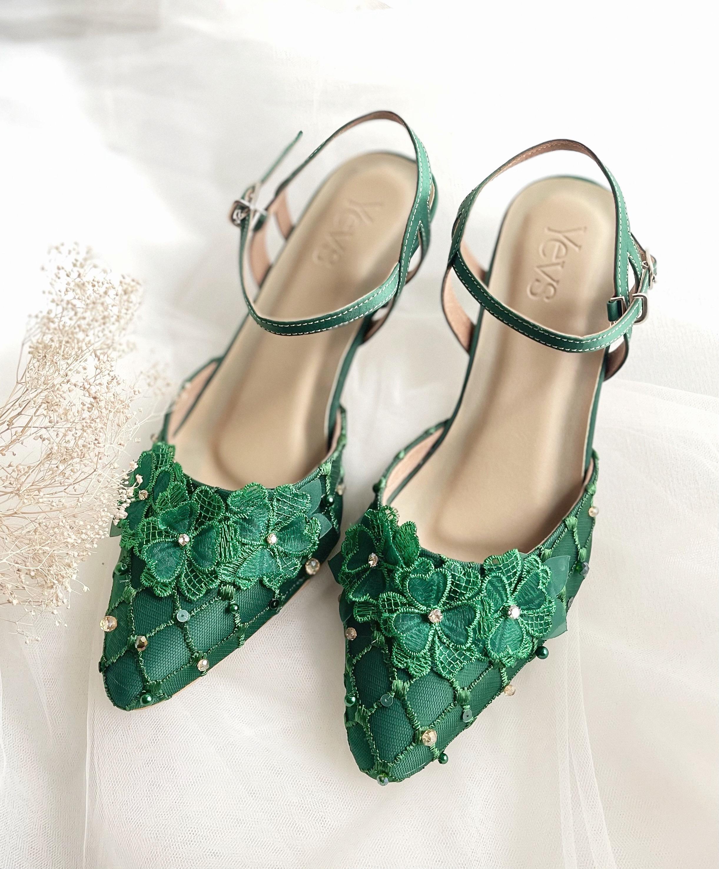Emerald Green Kitten Heels - Etsy