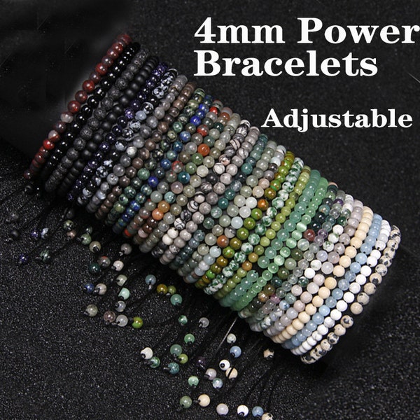 4mm Power Mini Crystal Adjustable Bracelets, Adjustable Size, Natural Gemstone Healing Beads, Wealth Protect Love Anxiety, Chakra Stones