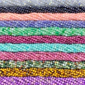 Natural Gemstone Beads 2mm 3mm 4mm Faceted Round Loose Gemstone Spacer Beads Aquamarine Beads, Faceted Shape Spacer 15inch Long Strand