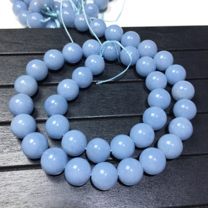 Natural Blue Angelite Smooth Round Beads 4mm 6mm 8mm 10m 12mm About 15'' Strand