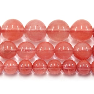 Natural Watermelon Quartz 4mm 6mm 8mm 10mm Smooth Round Loose Gemstone Spacer Healing Energy Bead for Jewelry Making 15.5&quot; Quartz Bead