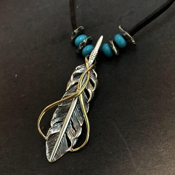 Retro Feather 11x54mm Necklace 925 Sterling Silver Necklace