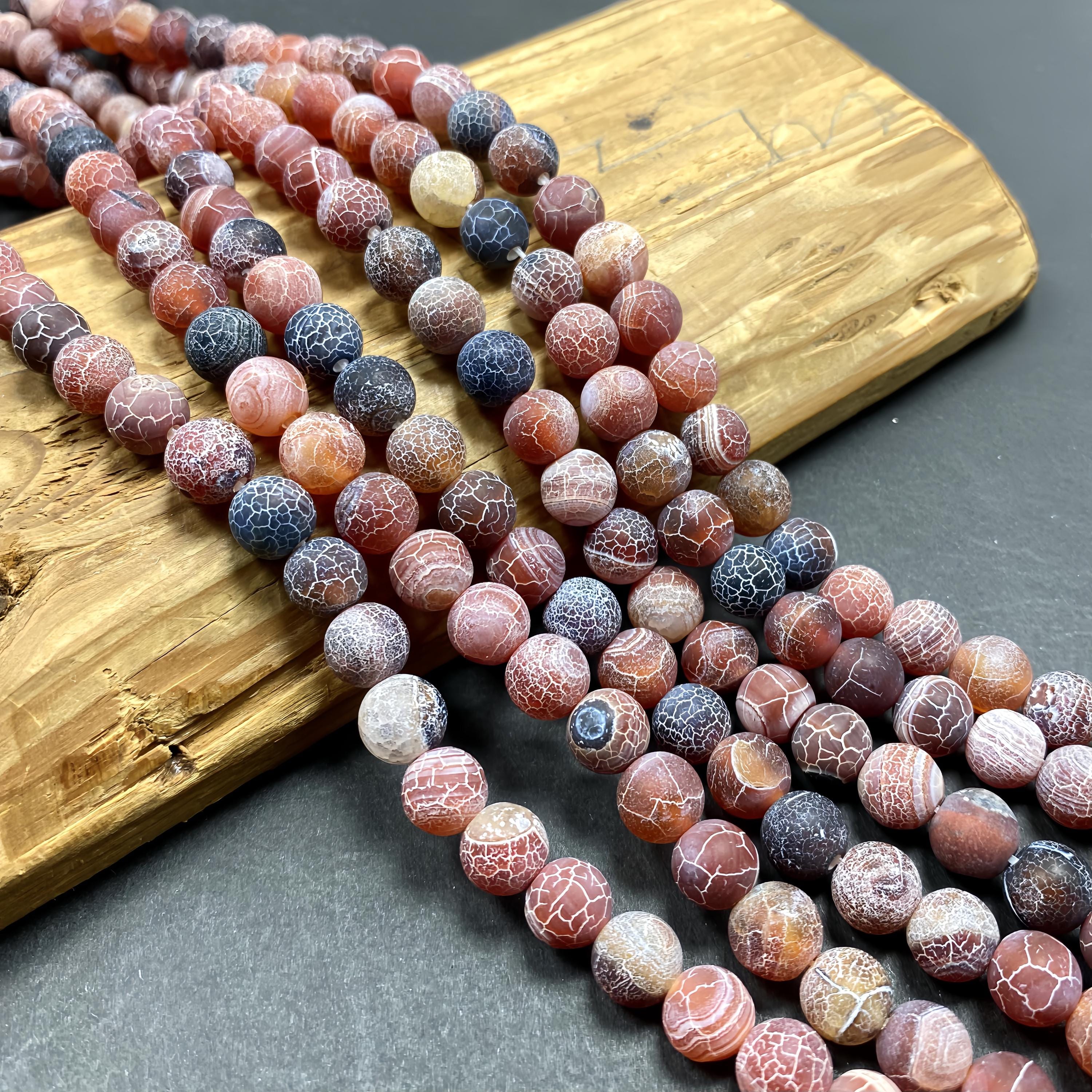 Natur Orange Frost Matte Agates Round Beads Fire Agate Loose Beads DIY ...