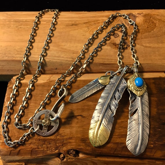 Japanese Leather Stone Feather Necklace