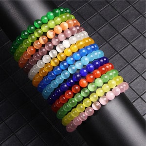 Cat's Eye Bracelet, Women Bracelet,  Beaded Power Healing Energy,Stackable Protection Stress Anxiety,Women Stretch Beaded Bracelet(7.5 inch)