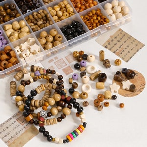 50pcs Assorted Vintage Cute Star Beads Wood Beads DIY Handmade Beaded Necklace Bracelet Material Accessory Accessories Loose Spacer Beads