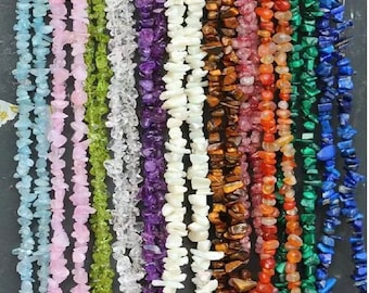 34Inch Natural Gemstone Chip Strand Beads Freeform Chip Nugget Beads Assorted Gemstone Crystal Healing Beads for Jewelry Making Necklace