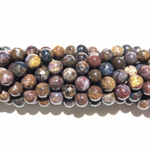 Perles naturelles rondes lisses en piétersite de 8 mm en vrac, perle d&#39;énergie de guérison à faire soi-même pour la fabrication de bijoux, bracelets collier