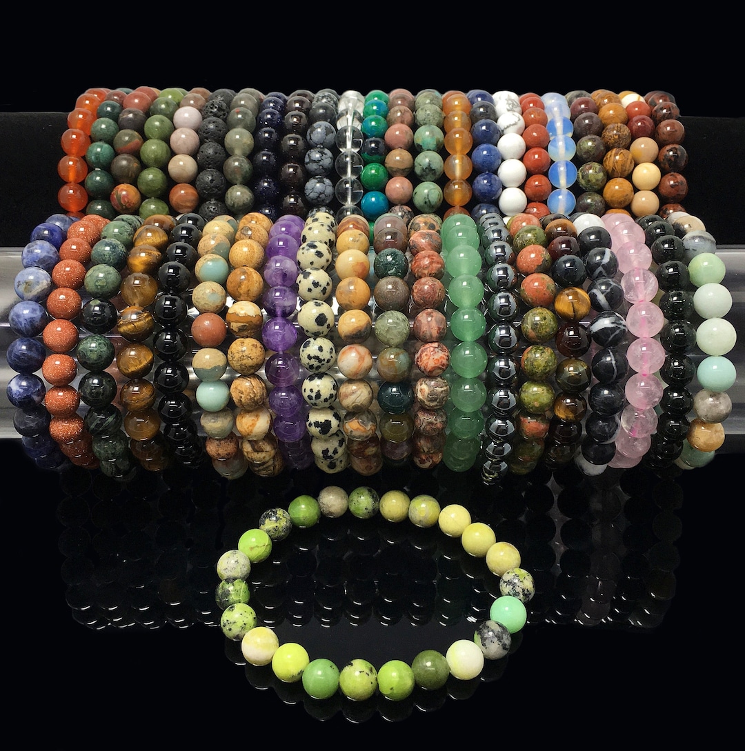 Natural Gemstone Bead Bracelet, Genuine Gemstone Round Beaded Healing